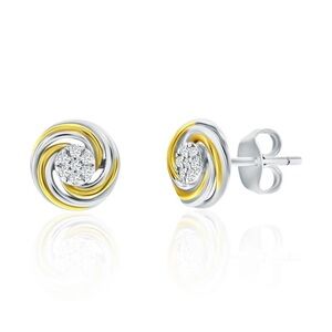 Sterling Silver Two Tone Crystal Swirl Earrings
